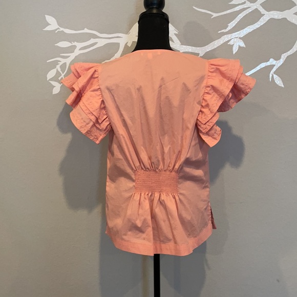 Moelleux coral cinched back blouse Sz Large C5 - Picture 5 of 6